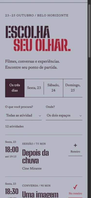 A agenda se reorganiza para leitura e toque no celular.