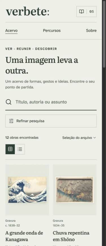 O acervo se reorganiza para o celular, com os mesmos caminhos de pesquisa e leitura.